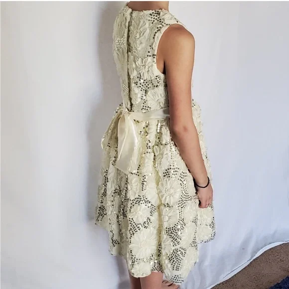 Girls American Princess Dress Size 12 Metallic Gold Cream Sparkly Formal Dress Girls American Princess Dress Size 12 Metallic Gold Cream Sparkly Formal Dress